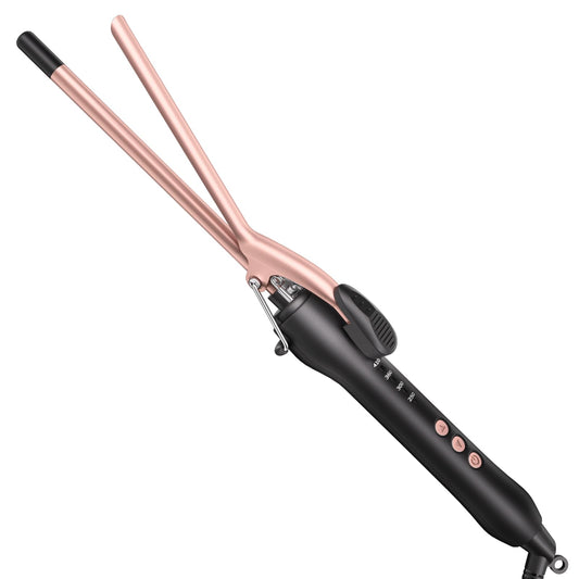 HCAH Small Curling Iron 3/8 Inch Barrel, Tiny Curling Wand for Short & Long Hair, 9mm Thin Curling Iron Tourmaline Ceramic Barrel Small Tongs with Adjustable Temperature