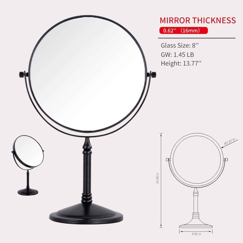 Gecious Black Makeup Mirror 1X/10X Free Standing 8 Inches 360 Swivel Dual-Sided Tabletop Makeup Mirror, Metal