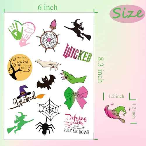 Wicth Birthday Party Decorationas favors,50 Style Wicked Temporary Tattoos for Kids,Pink and Green Party Decorations Supplies.