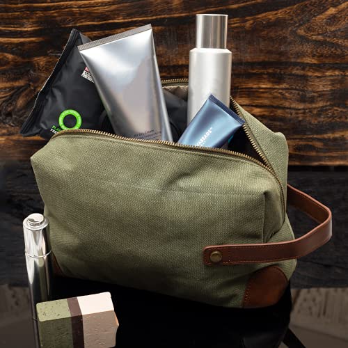 Vetelli Vintage Canvas Toiletry Bags, Travel In Style, Waterproof Canvas Dopp Kits, Durable (Marco) (Green)