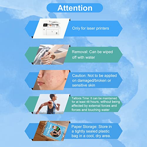 Printable Temporary Tattoo Paper for Laser Printer, 8.5x11 (10 Sheets)