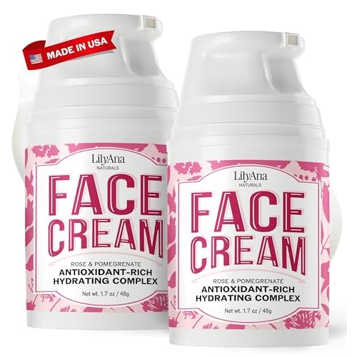 LilyAna Naturals Face and Neck Moisturizer for Women and Men - Moisturizer Face and Neck Cream for Dry Skin and Dark Spot Brightening - Rose and Pomegranate Extracts - 1.7oz (Pack of 2)