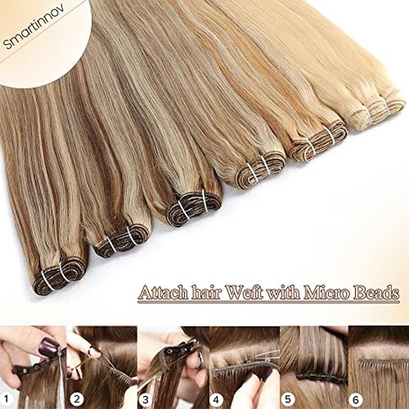 Hand Tied Weft Hair Extensions 12" 80g Ash Blonde Highlights