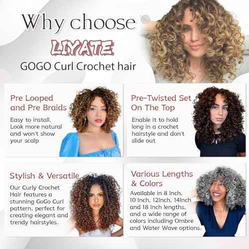 LIYATE 7 Packs Gogo Curl Crochet Hair for Women 14 Inch Pre-Twisted Curly Crochet Hair Deep Ocean Beach Curl Crochet Braids Synthetic Braiding Hair Extensions (14 Inch, 1B/30)