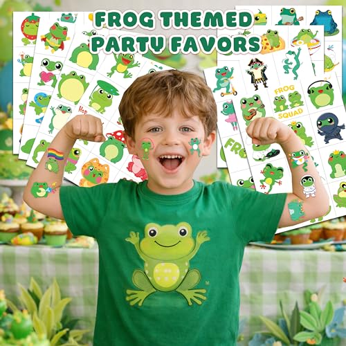 96 Pack Green Frog Temporary Tattoos for Kids
