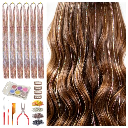 Celinabella Galaxy Pink Hair Tinsel Kit - 6 Packs, 1500 Strands, 48"