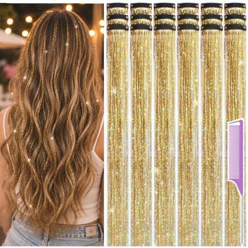 Uikreo Gold Hair Tinsel Clips in Pack of 18 – Clip-In Hair Accessories (Variation: Gold)