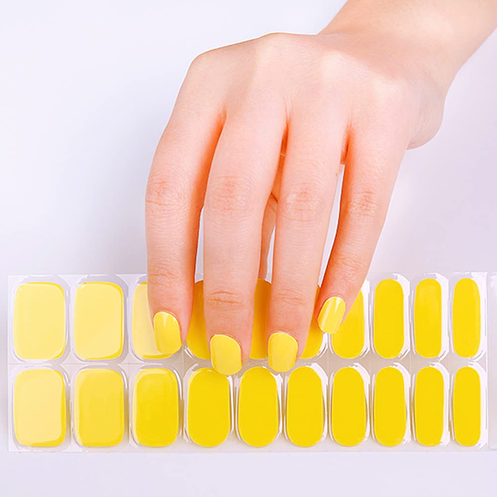 ACROIN Semi Cured Gel Nail Strips Nail Wraps 20 Stickers Need Cured, Salon-Quality, Long Lasting, Easy to Apply & Remove, Includes Cleaning Pad, Nail File, Wooden Stick - Pineapple