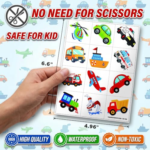 96 PCS Transportation Temporary Tattoos for Kids