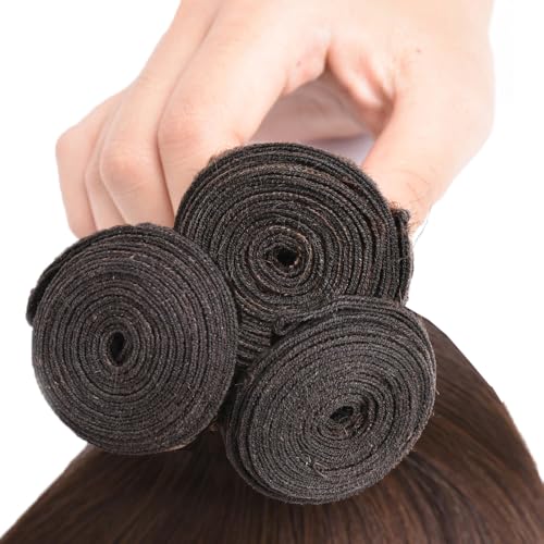 #4 Brown Body Wave Human Hair Bundles - 3 Pack, 12-34 Inch