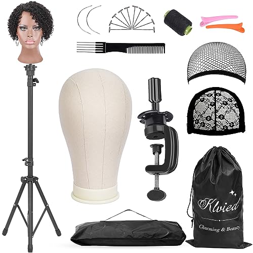 Klvied Wig Stand with 22" Canvas Head & Adjustable Tripod
