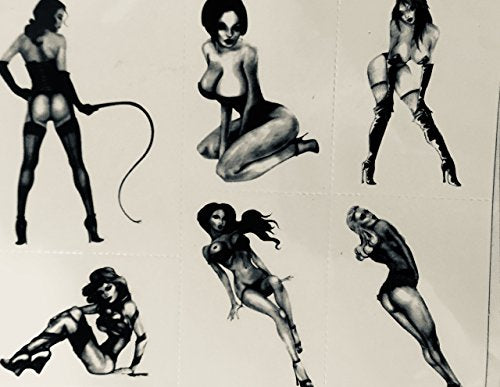 Black Henna Retro Pinup Girls Temporary Tattoo Sheets