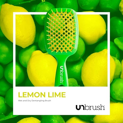 FHI Heat UNbrush Detangling Brush for Pain-Free Brushing on All Wet or Dry Hair Types — Durable DuoFlex Anti-Static Bristles, Lightweight Handle, Vented Hair Brush, Lemon Lime Green