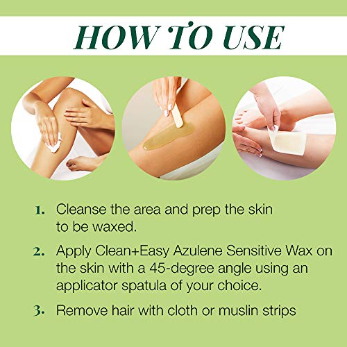 Clean + Easy Azulene Sensitive Soft Wax ? Wax for Sensitive Skin Hair Removal, Gentle & Soothing Formula for Face & Body, 14 oz