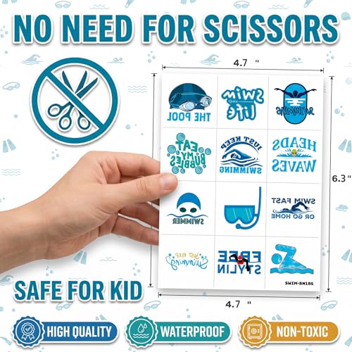 96PCS Swim Team Temporary Tattoos for Kids - 8 Sheets