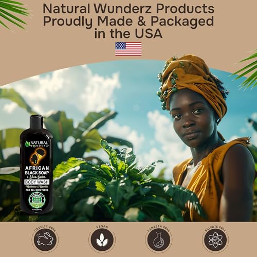 Natural Wunderz African Black Soap Body Wash - 12 oz Vegan Cleanser