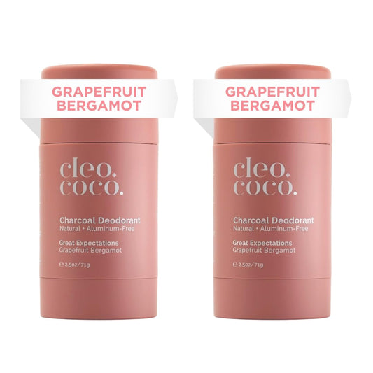 Cleo+Coco Natural Deodorant for Women & Men, Aluminum Free Organic Coconut Oil, Activated Charcoal for 24-Hour Odor Protection, Made in USA - Great Expectations Grapefruit Bergamot (2-Pack) 2.5 oz