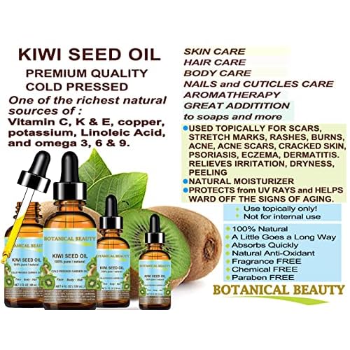 Botanical Beauty KIWI SEED OIL. 100% Pure Natural Undiluted Virgin Cold Pressed Carrier Oil for Face, Skin, Body, Hair, Nail Care (1 Fl Oz)