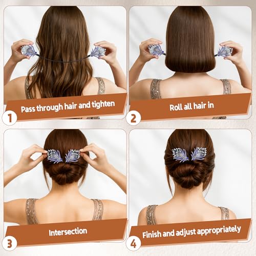 Hair Bun Maker 2-Pack with Feather & Rhinestone Design