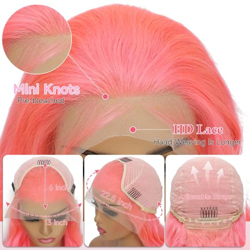 Pink Lace Front Wig 13x4 Human Hair 250 Density 32"