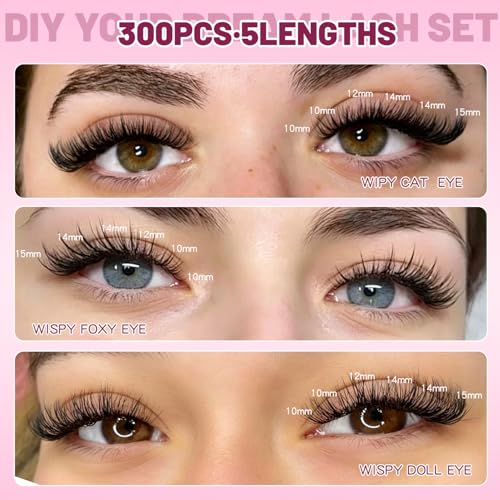 Cluster Lashes 300PCS 10-16mm DIY Eyelash Extension Kit
