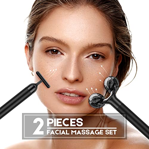 2-in-1 Electric Face Massager with 3D Roller & T-Shape Vibration