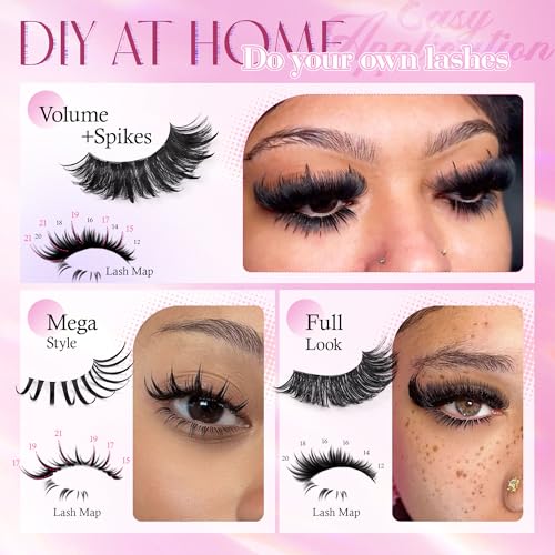 CORUSCATE Cluster Lashes with Spikes 60D80D100D - DIY Thick Volume Eyelash Extensions