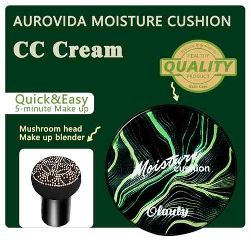 Moisture Cushion CC Cream Foundation for Mature Skin - Flawless Concealer BB Cream with Mushroom Head, Long-Lasting Waterproof Air Cushion CC, Natural honey and pine Makeup cream, Even Skin Tone£¨02#£©