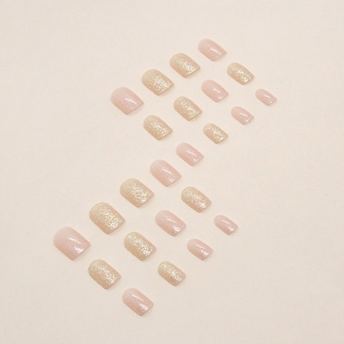 24Pcs Glitter Nude Press on Nails Short Square Fake Nails Glossy Glue on Nails Short False Nails Shiny Nail Art Decorations Artificial Full Cover Coffin Nails for Women DIY Acrylic Manicure Supplies