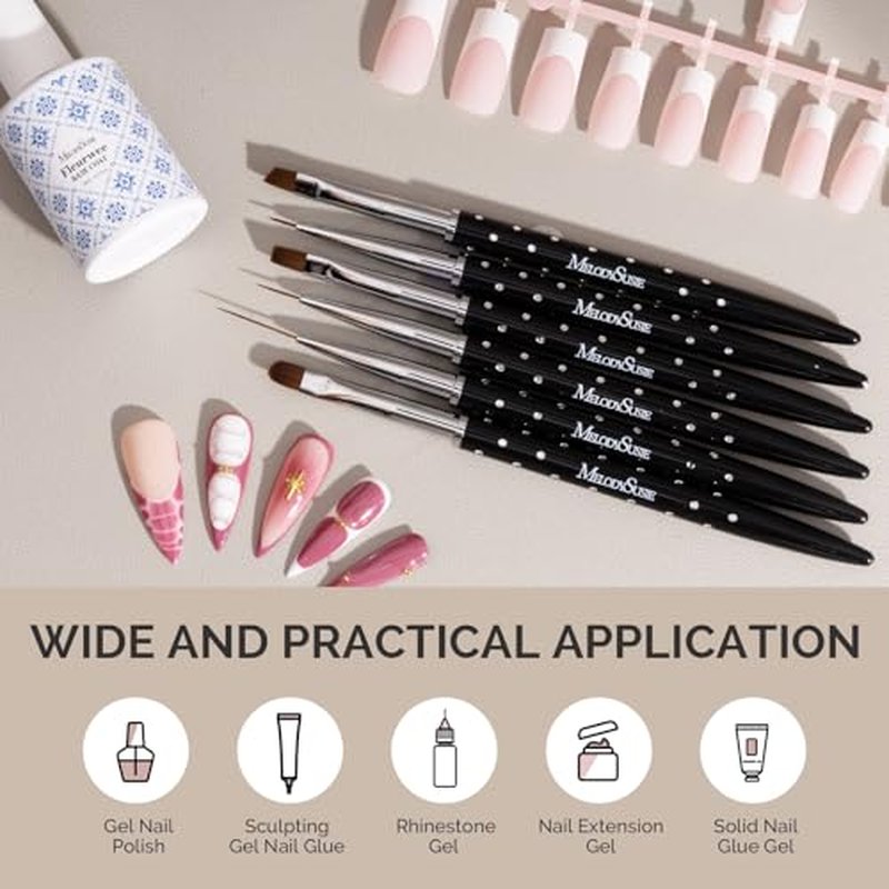 MelodySusie 6-Piece Nail Art Brush Set for DIY Nail Designs