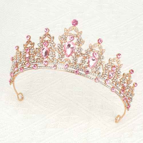 Pink Rhinestone Tiara, Baroque Style, Women's Queen Crown, Adult Tiara Headband, Perfect for Parties, Prom, Wedding, Birthday, Pageant, Fiesta, etc.