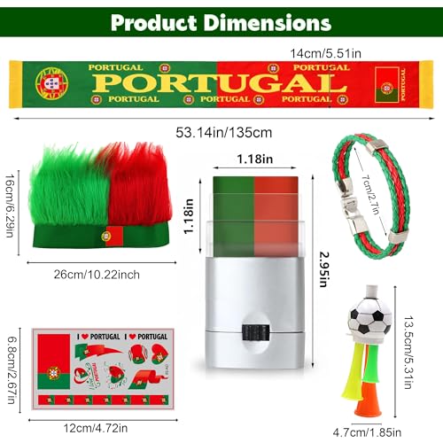 Portugal Fan Celebration Kit - Scarf, Face Paint, Headband & More