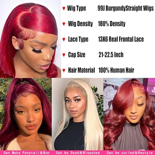 Burgundy 13x6 HD Lace Front Human Hair Wig 180% Density 28"