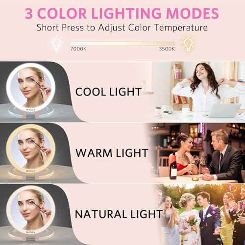 WEILY 10X/1X Magnifying Makeup Mirror with Light - Pink