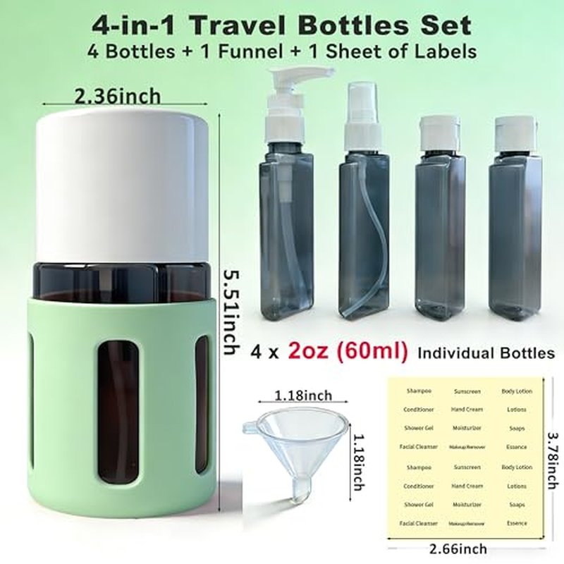 4-in-1 Refillable Travel Cosmetic Container Kit - TSA Approved