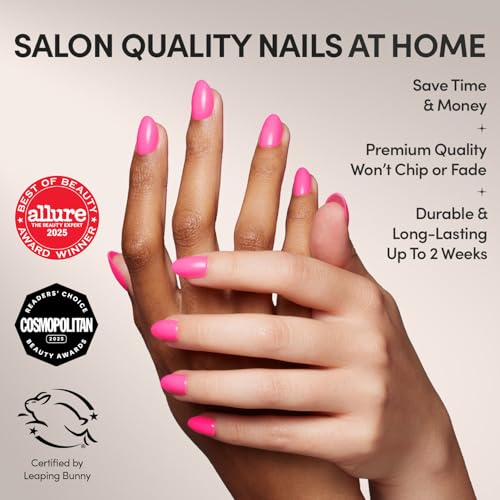 Glamnetic Hot Pink Press-On Nails | Short Oval 30 Nail Kit