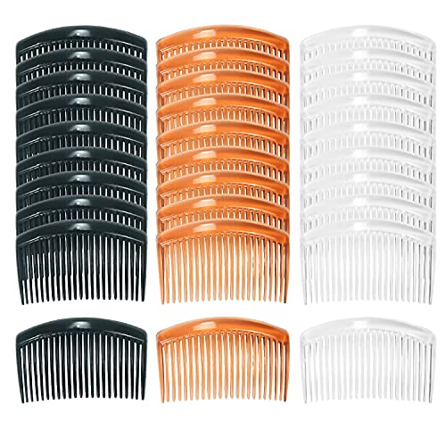 Cinaci 30 Pack Clear White Black Brown Plastic Hair Side Combs Slide Bun Holder with 23 Teeth DIY Headpieces Clips Grips Barrettes Accessories for Women Brides Veil (Mix)