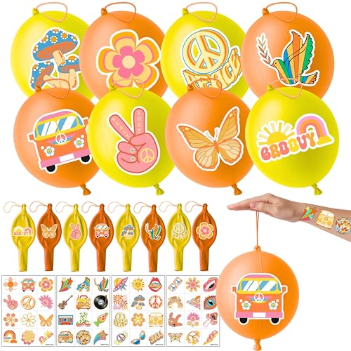 72 Pc Groovy Party Favors Kit - Punch Balloons & Tattoos