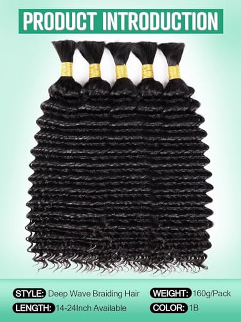 100% Virgin Brazilian Human Hair Deep Wave Braiding 18 Inch