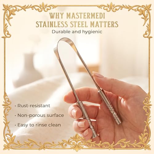 MasterMedi Stainless Steel Tongue Scraper 2 Pack with Travel Cases