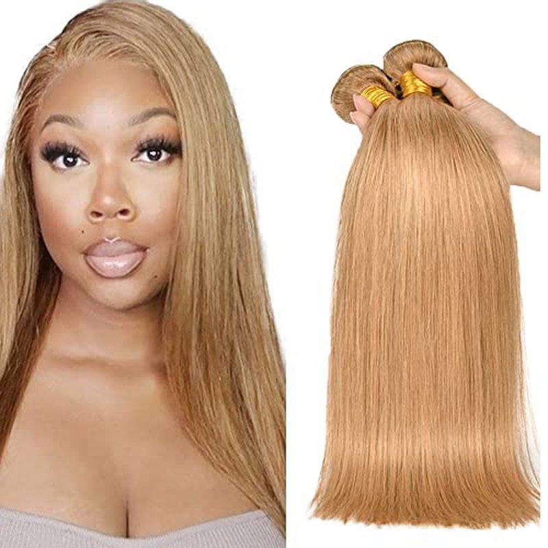 #27 Honey Blonde Straight Hair Bundles 28-32 inch | Brazilian Virgin