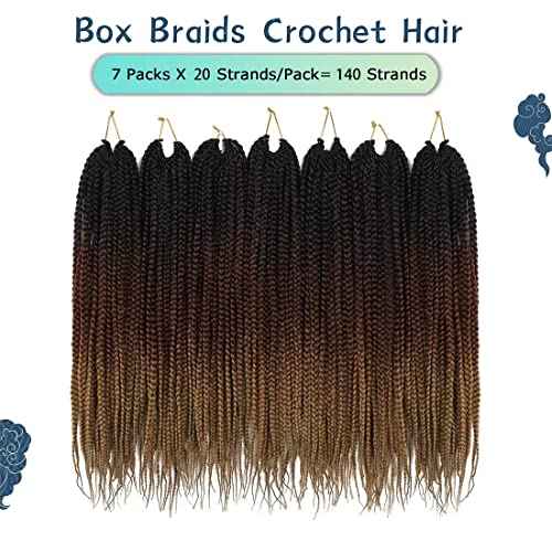 Crochet Box Braids Hair Pre-Looped Goddess Braids 7 Packs 3x Braiding Hair (18 Inch, 1B/30/27)