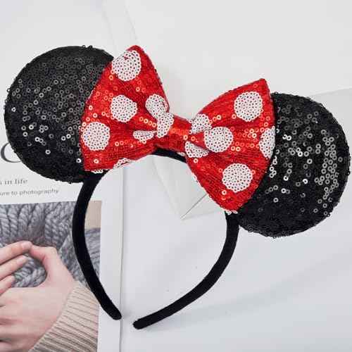 Handmade Sparkly Mouse Ears Headband for Adults & Kids | Upgraded Wide Band |Velvet Non-Slip Band, All-Day Comfort