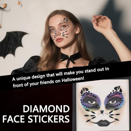 Halloween Face Gems Black Rhinestone Temporary Tattoo Stickers