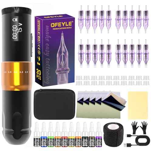 Tattoo Gun Kit Wireless Tattoo Machine Kit Complete Tattoo Kit Rotary Battery Pen Tattoo Machine with LED Digital Display 20PCS Cartridge Needles Tattoo Ink Set Tattoo Supplies for Beginners