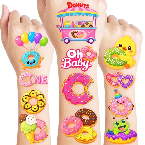96 Donuts Temporary Tattoos for Kids | Waterproof Party Favors