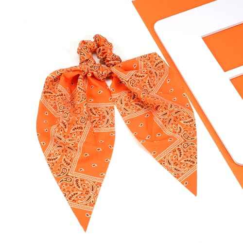Fall Orange Bandana Hair Ties for Women Girls Halloween Autumn Hair Scrunchies Elastic Tie Ribbon Hair Bows Hair Accessories Gifts