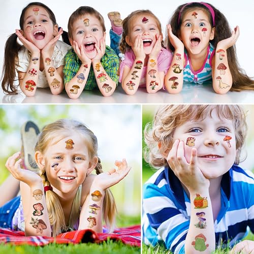 12 Sheets Mushroom Temporary Tattoos, Mushroom Birthday Party Supplies Decorations Cute Fake Tattoos Stickers Mushroom Party Favors Goodie Bag Fillers Party Games Gifts School Classroom Rewards