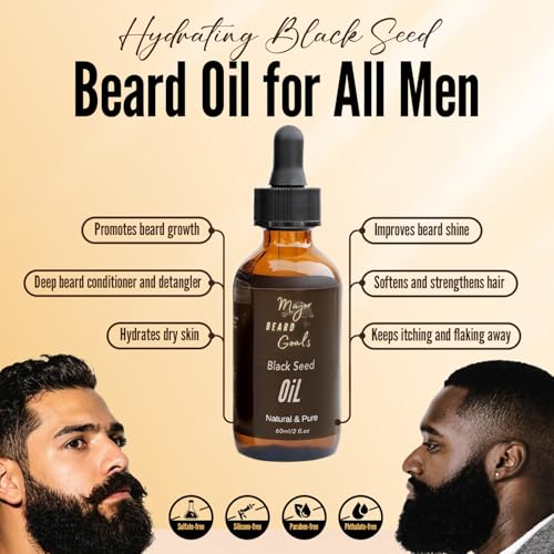 Black Seed Beard Oil for Men - 100% Cold Pressed Black Cumin Seed Oil for Beard Growth, Strengthens, Conditions, and Hydrates - Hair, Beard, and Mustache Oil for Dry Skin - 2oz