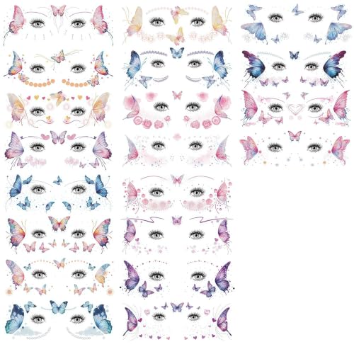 Glitter Fairy Temporary Tattoos - 20 Sheets with Face Gems